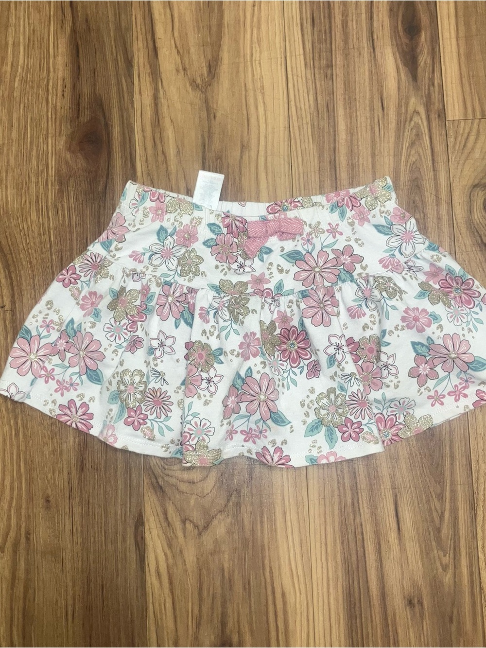 Source Unknown White Floral Mini Skirt with Pink & Teal Accents